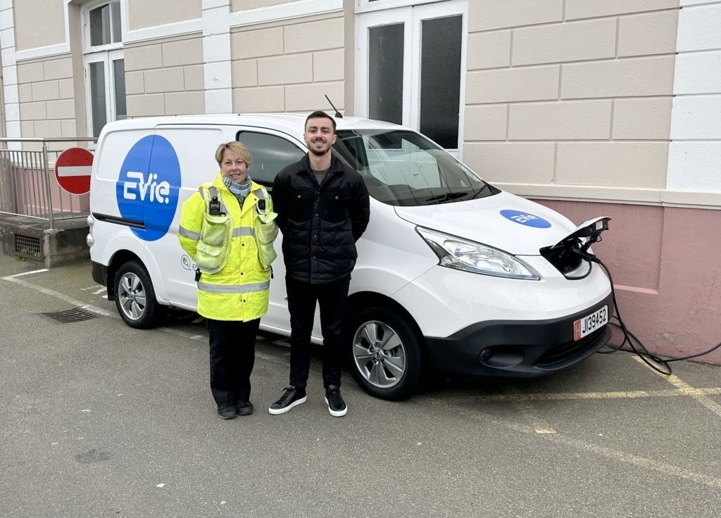 EVie van parked outside of St Brelades parish hall