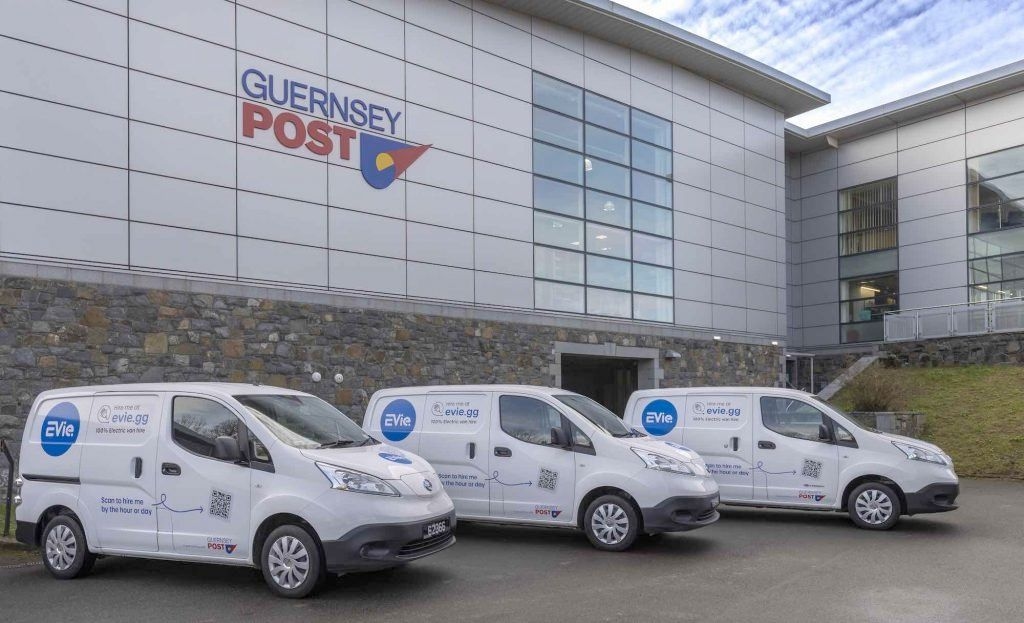 EVie vans parked outside of Guernsey Post